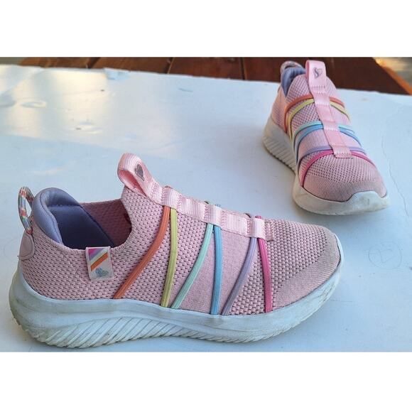 Skechers Girls Ultra Flex Rainbow Slip on Sneakers Casual Shoes Pink Size 13.5 - Picture 1 of 8